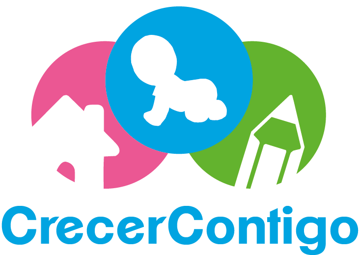 Slogan "Crecer Contigo" sobre logos de niños